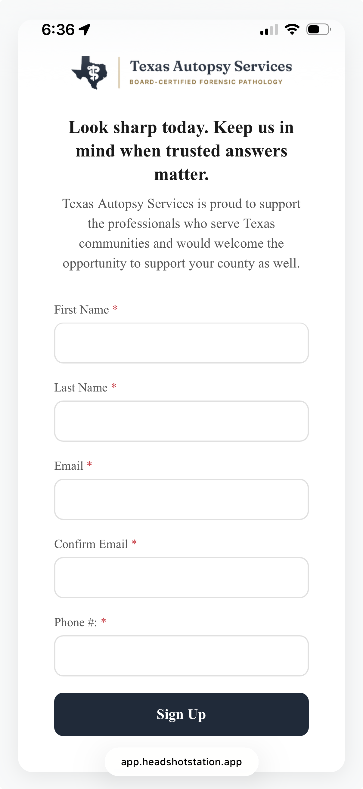 Mobile signup form with sponsor branding